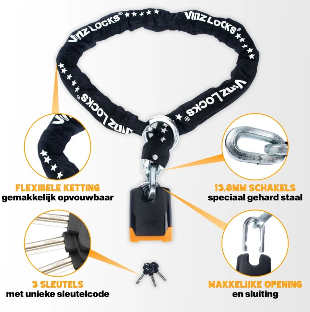 VINZ Batura ART 5 Slot 150cm - Motorslot - Extreem Kettingslot voor Motor, Scooter, Elektrische Bakfiets