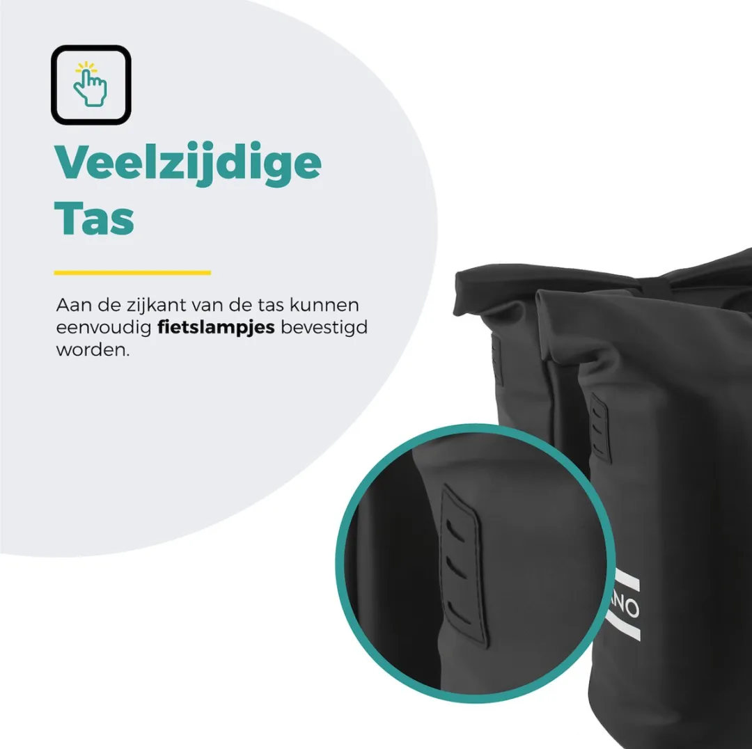 Voltano Dubbele Fietstas Rolltop E-bike Pro 48L - Zwart