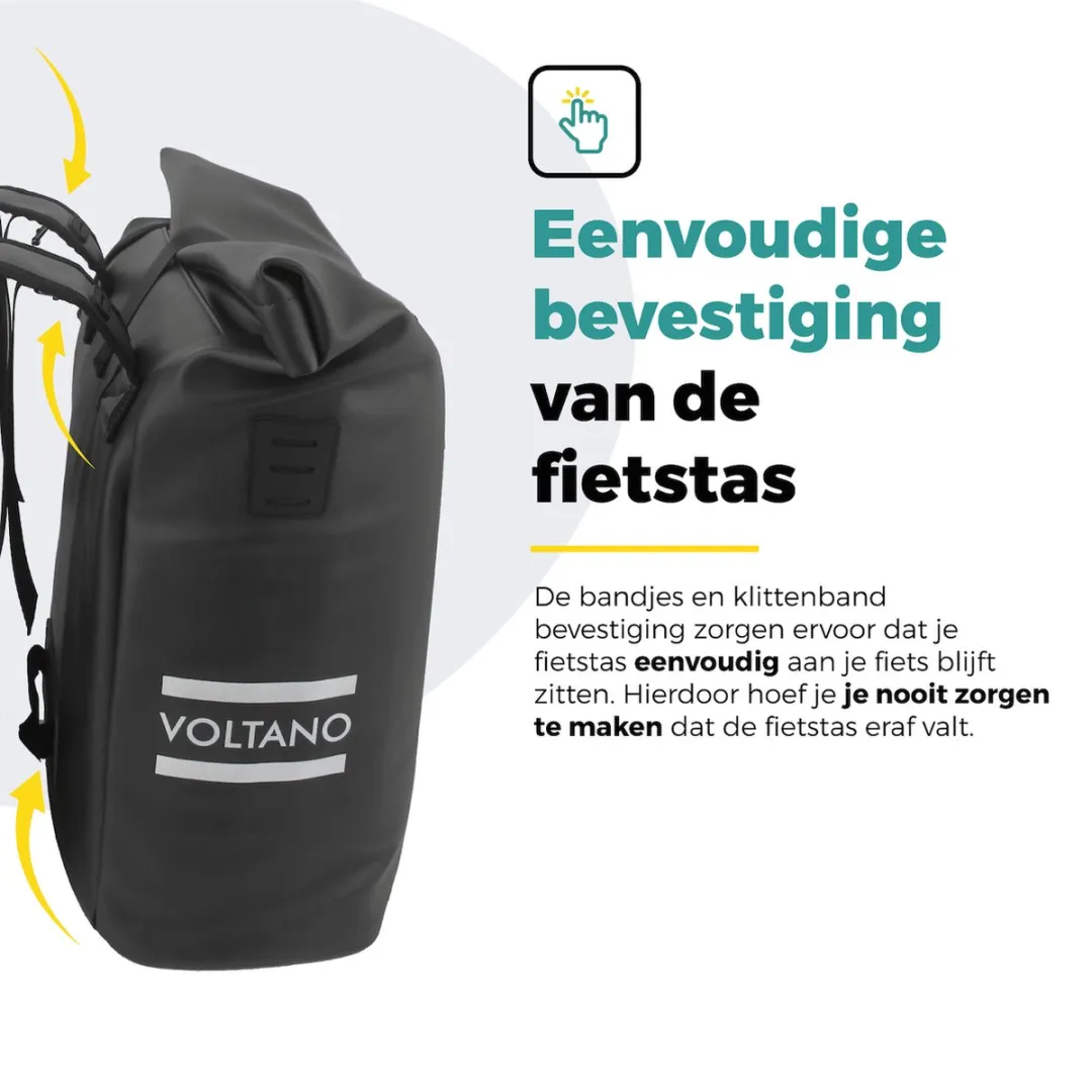 Voltano Dubbele Fietstas Rolltop E-bike Pro 48L - Zwart - afbeelding 6 van 6