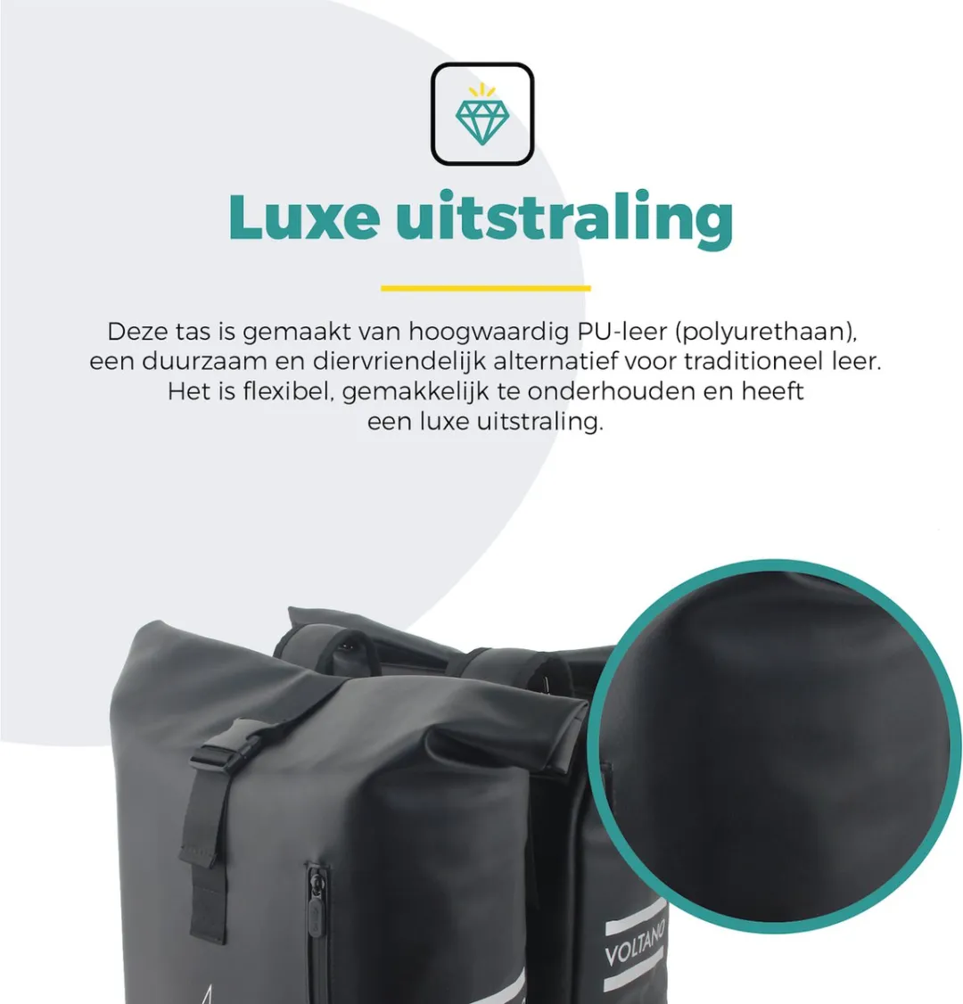 Voltano Dubbele Fietstas Rolltop E-bike Pro 48L - Zwart