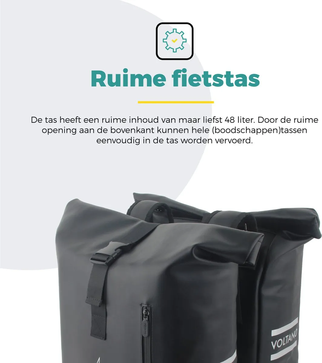 Voltano Dubbele Fietstas Rolltop E-bike Pro 48L - Zwart