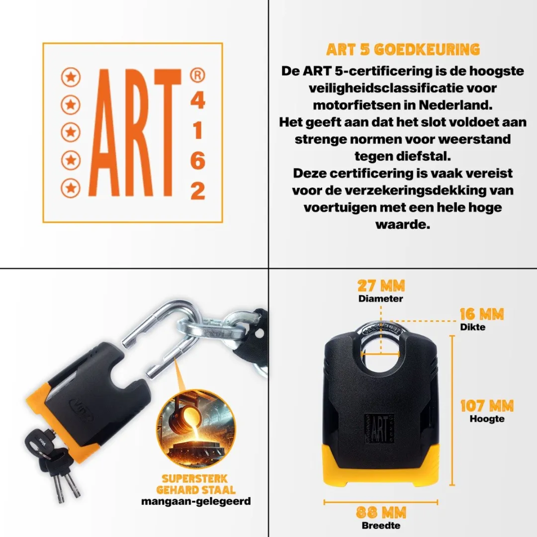 VINZ Batura ART 5 Motorslot - Ultieme Veiligheid - ART 5 Goedgekeurd Voor Verzekering Motor, Scooter & Bakfiets
