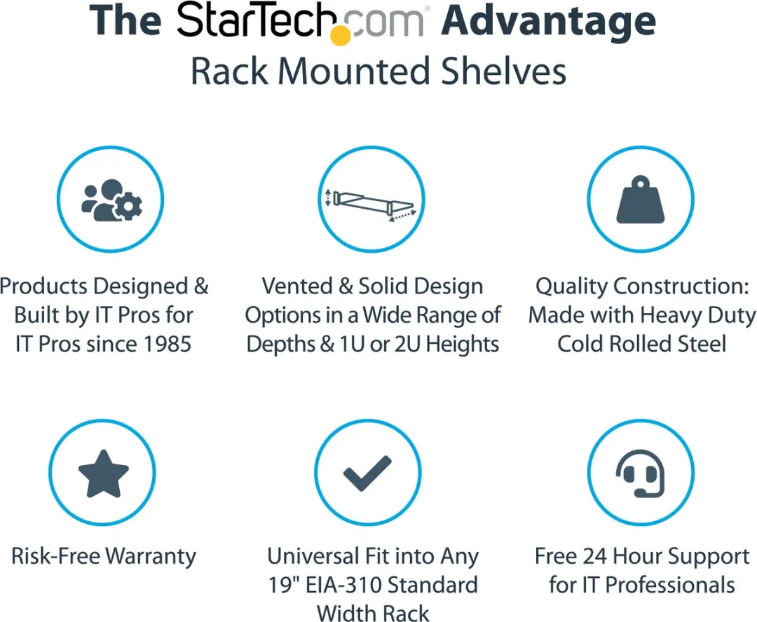 Startech CABSHELFV Server Rack Shelf 23kg - 40cm - Zwart - afbeelding 5 van 6