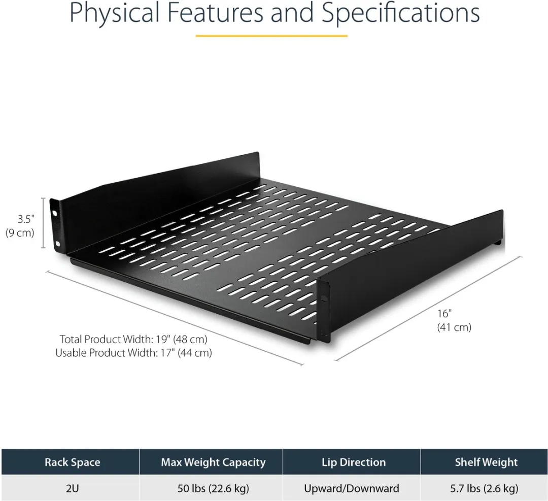 Startech CABSHELFV Server Rack Shelf 23kg - 40cm - Zwart - afbeelding 4 van 6