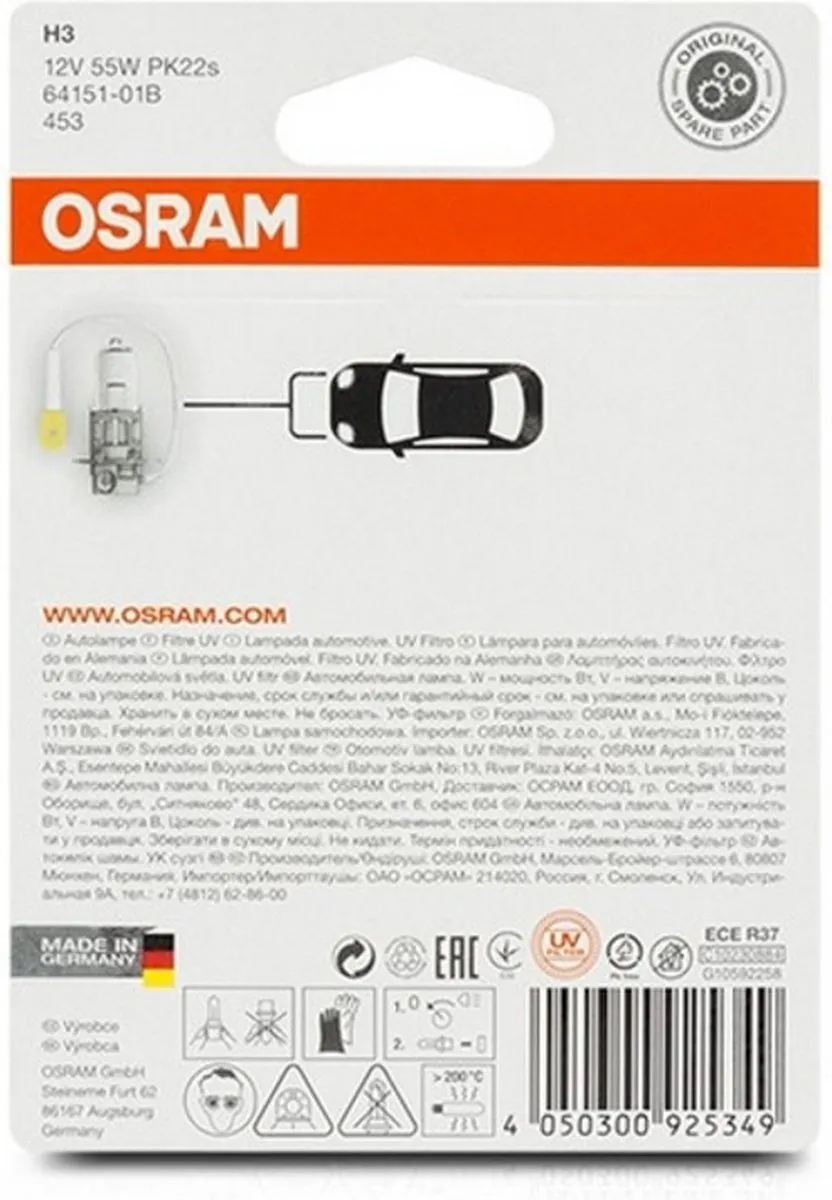 Osram Original H3 Halogeenlamp 12V/55W - Wit