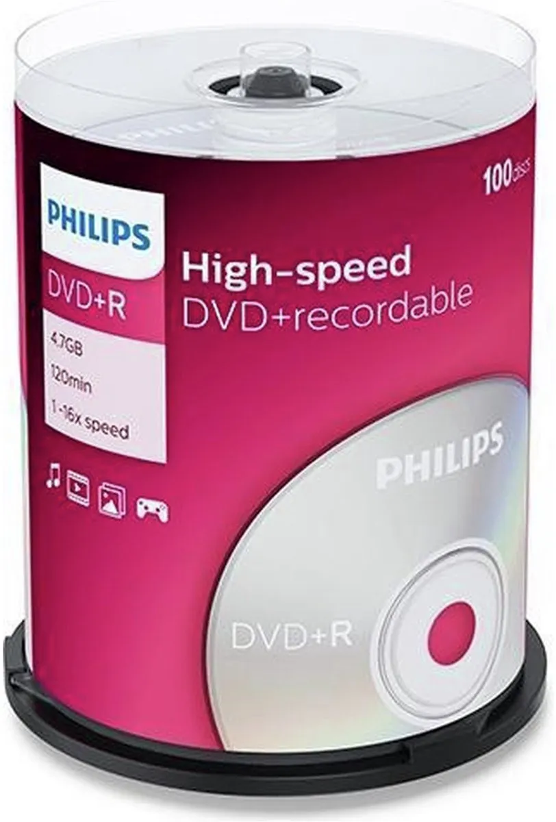 Philips DVD+R - 4,7GB - Speed 16x - Spindle - 100 stuks - DR4S6B00F