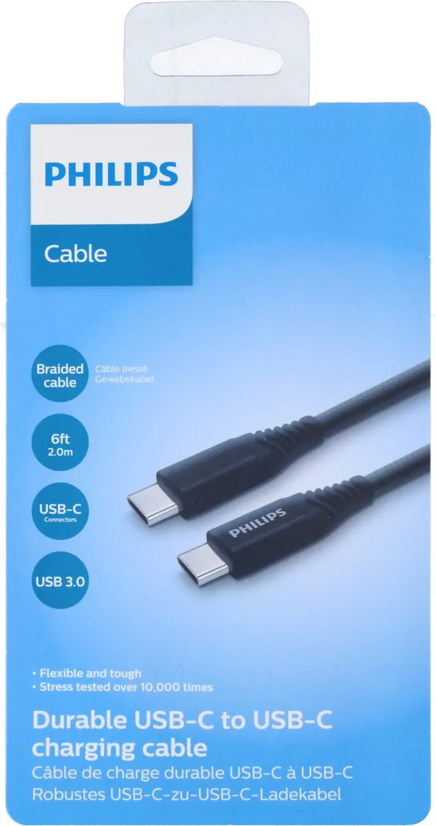 Philips DLC5206C/00 Oplaadkabel USB-C 2M - Zwart
