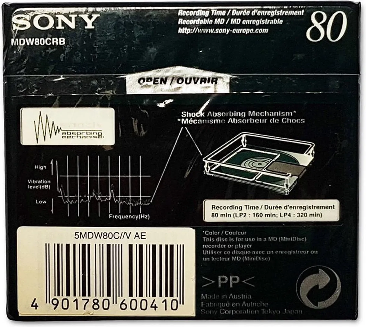 Sony 80 Min Recordable MD Minidisc Shock - Grijs