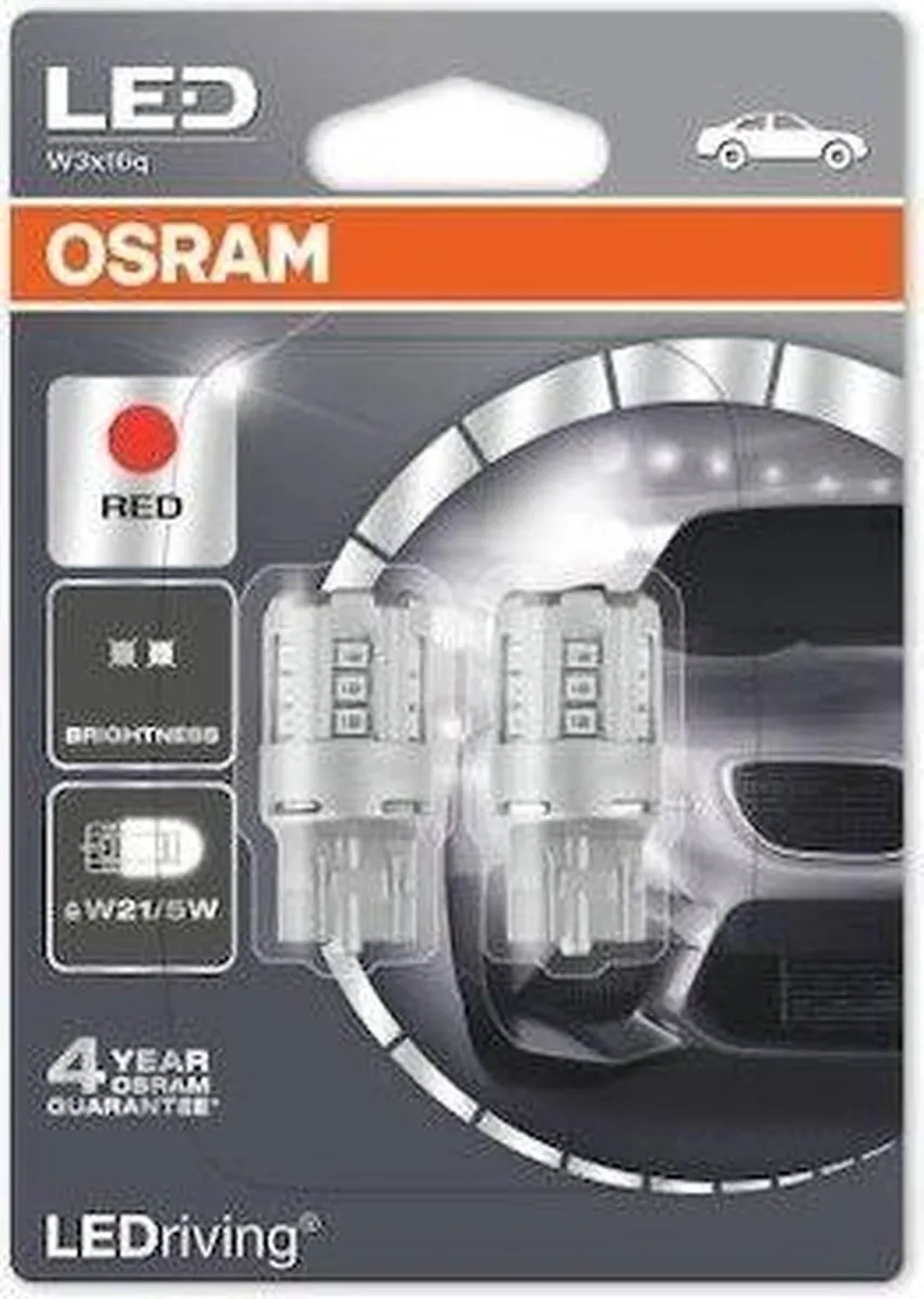 Osram LEDRiving W21W 12V - Rood - 2 Stuks