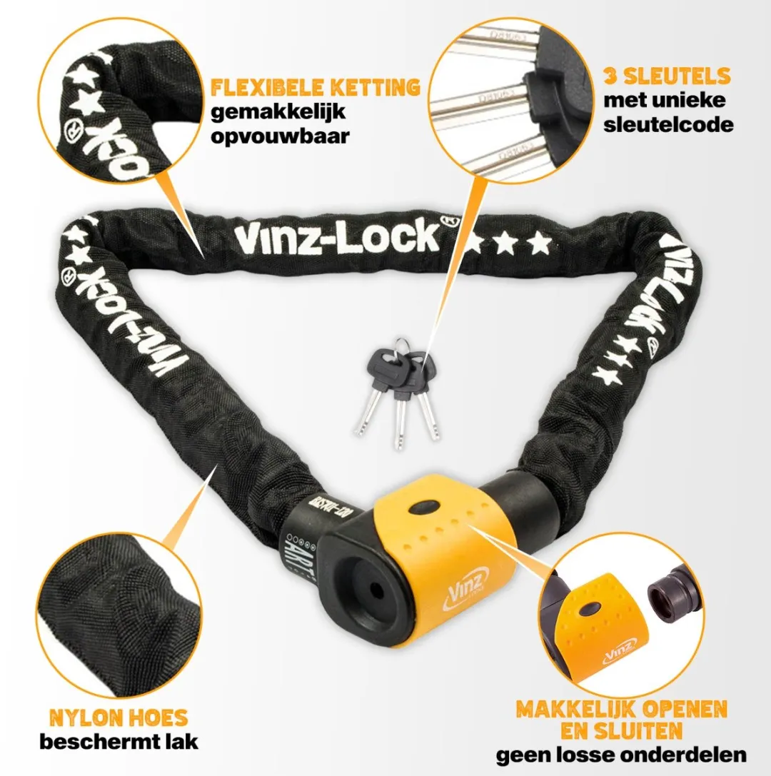 VINZ Jannu ART 3 Kettingslot 200cm - Zwart
