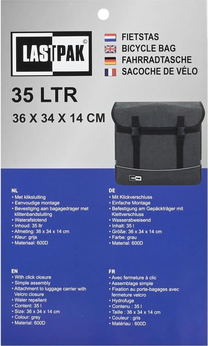 Lastpak Fietstas Dubbel Canvas 35L - Grijs - afbeelding 6 van 6