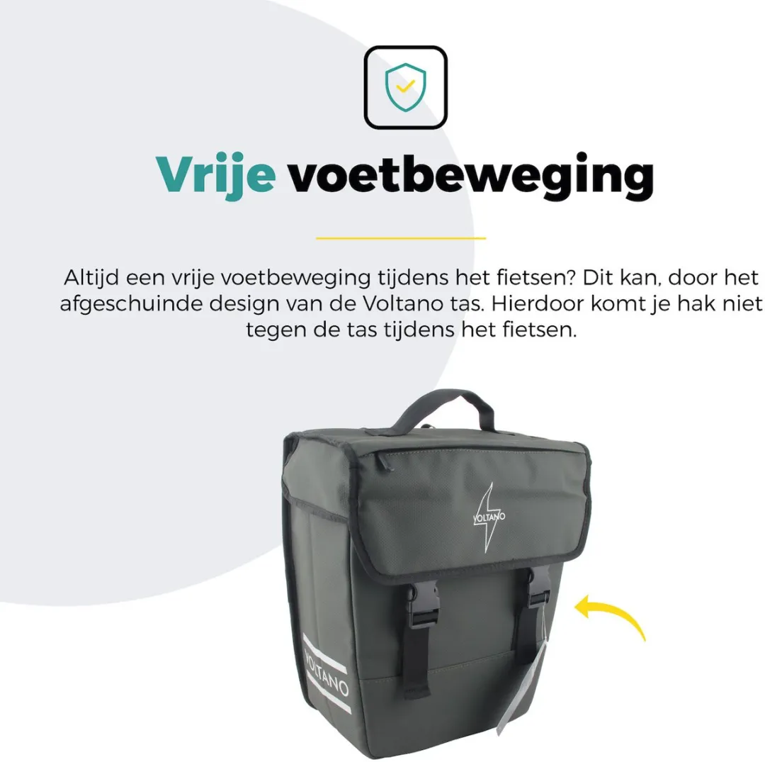 Voltano Enkele Fietstas 20L - Intense Green - Afgeschuind - Waterdicht - Voorvak - Fietstas Elektrische Fiets