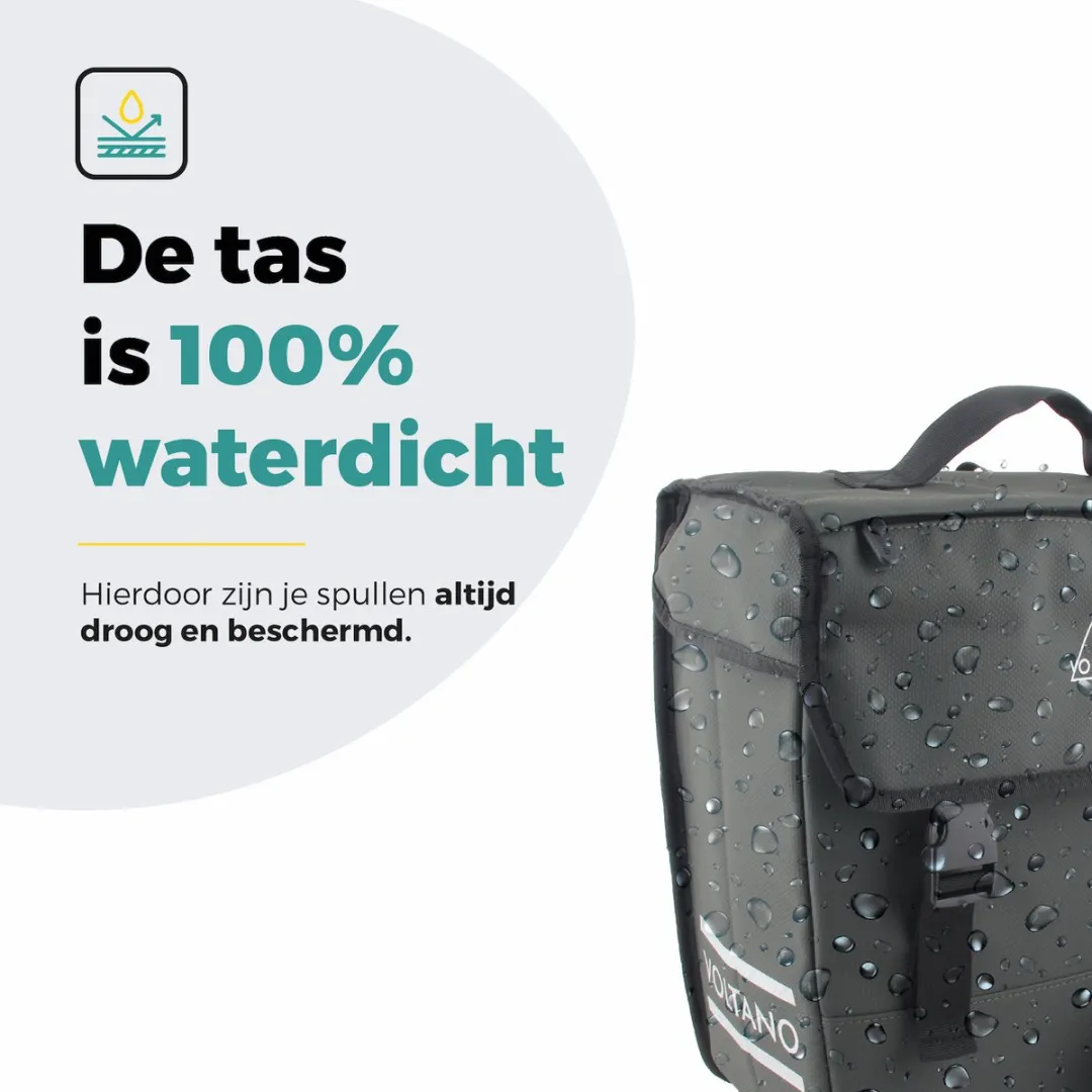 Voltano Enkele Fietstas 20L - Intense Green - Afgeschuind - Waterdicht - Voorvak - Fietstas Elektrische Fiets