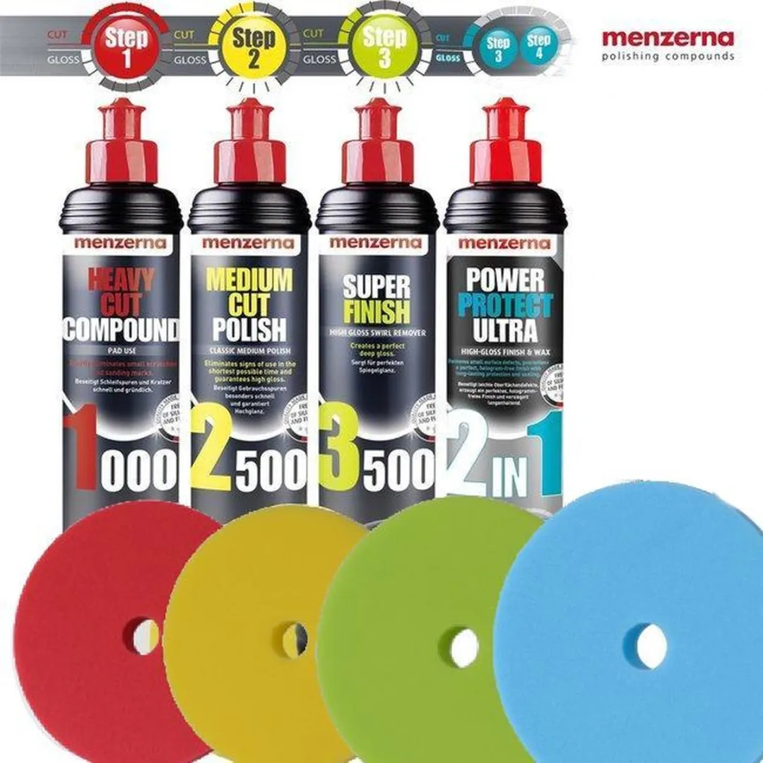 Menzerna - Polijstpakket 4 x Polijstpasta 250 ml + 4 x PolijstPad !