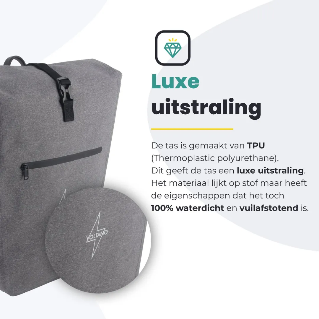 Voltano Luxe E-bike Fietstas 28L - Grijs - Pakaftas met Laptopvak