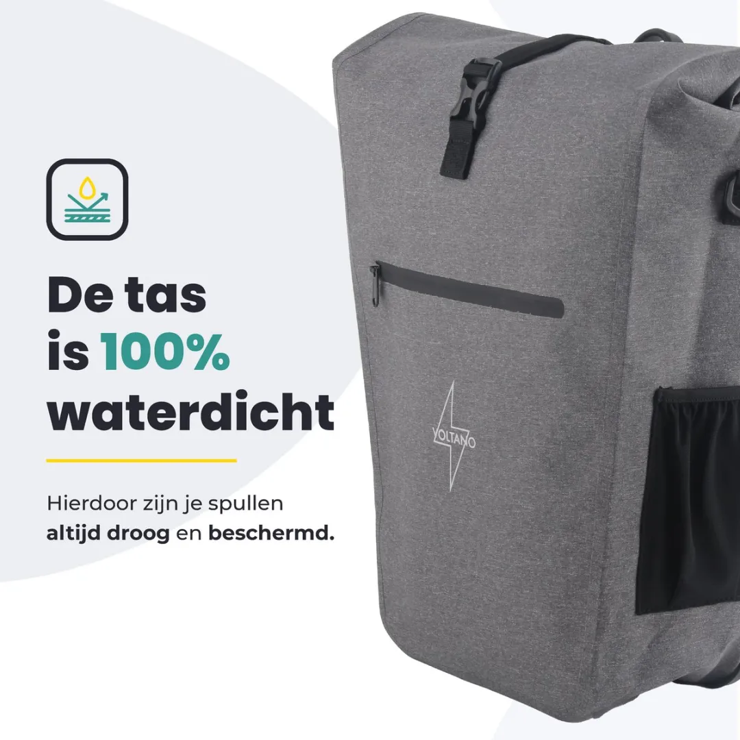 Voltano Luxe E-bike Fietstas 28L - Grijs - Pakaftas met Laptopvak