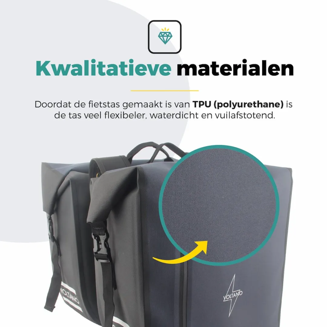 Voltano Dubbele Fietstas Rolltop Luxe E-bike 48L - Zwart/Donkerblauw
