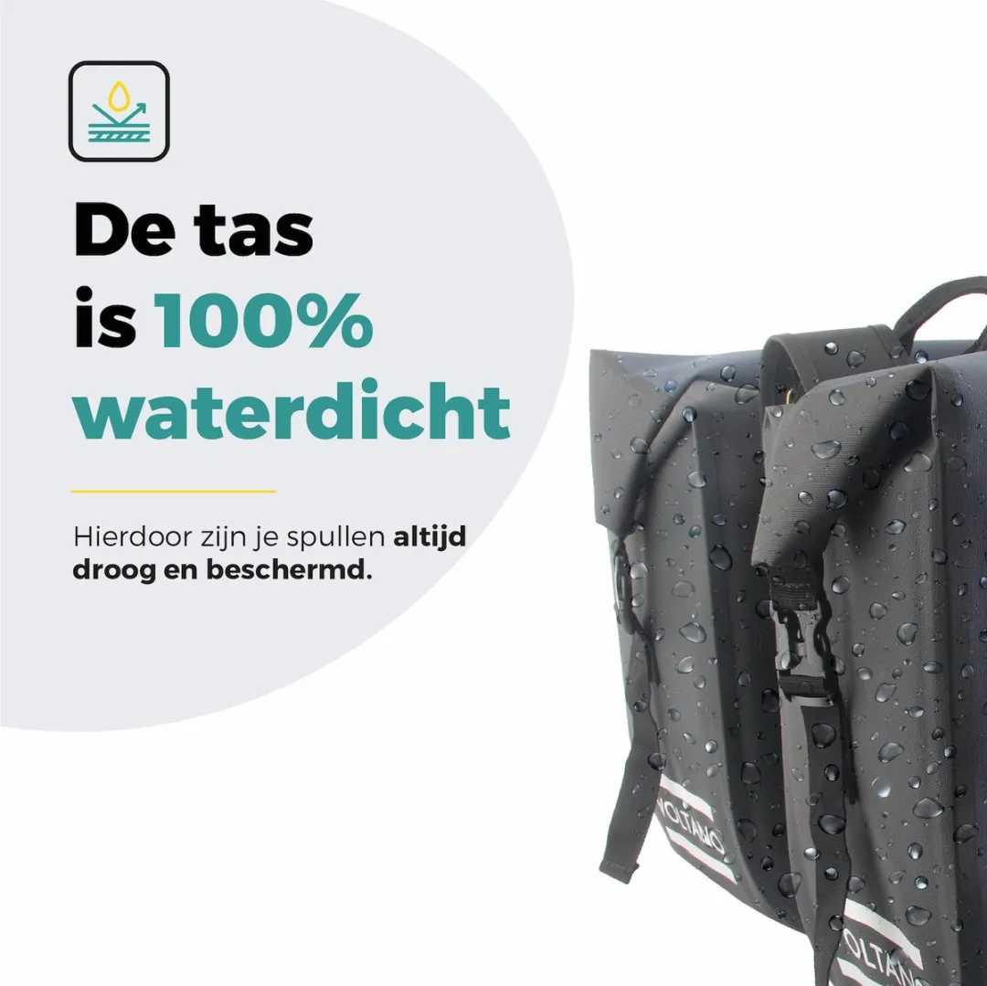 Voltano Dubbele Fietstas Rolltop Luxe E-bike 48L - Zwart/Donkerblauw