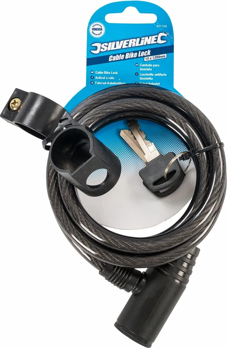 Silverline Fietskabelslot 120cm 10mm - Zwart