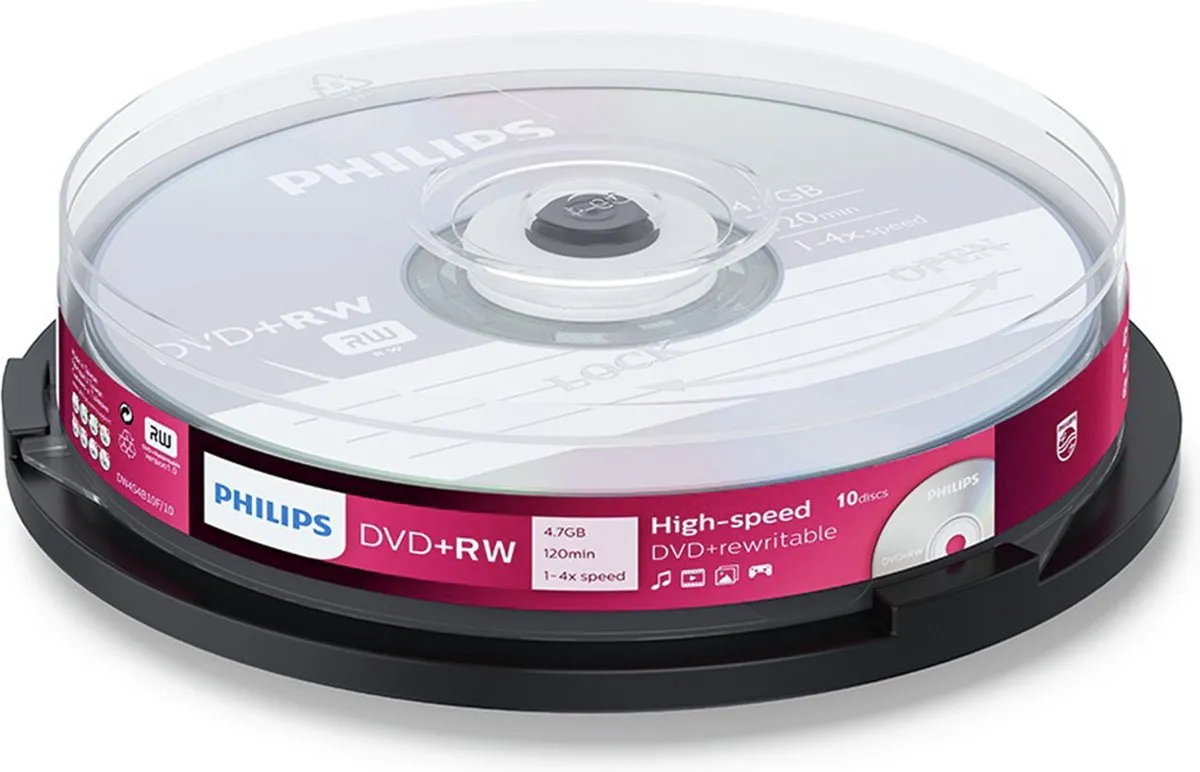 Philips DW4S4B10F DVD+RW 4,7GB - 10 Stuks