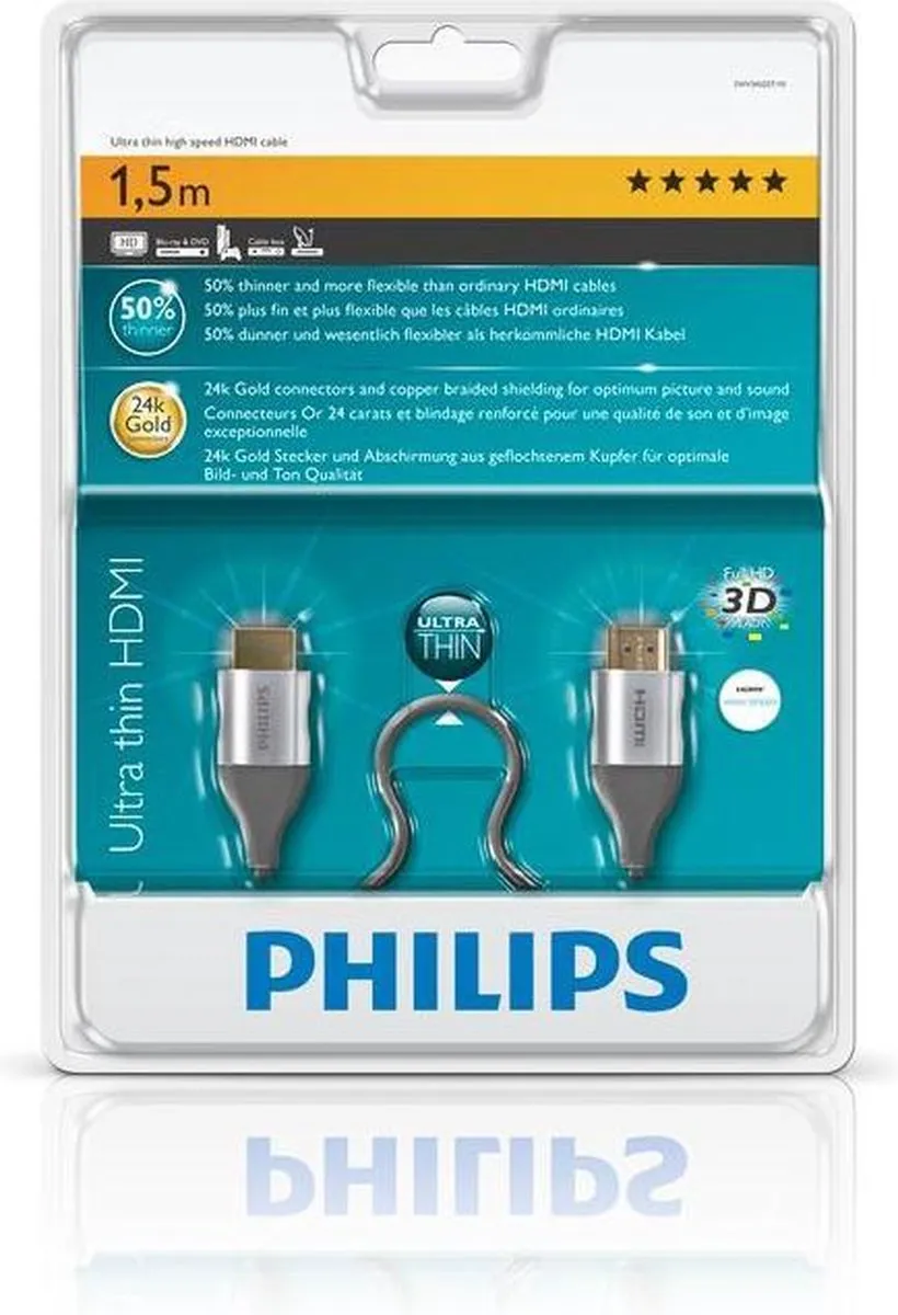 Philips Ultradunne HDMI-kabel SWV3432ST/10 - 1,5m - Zwart