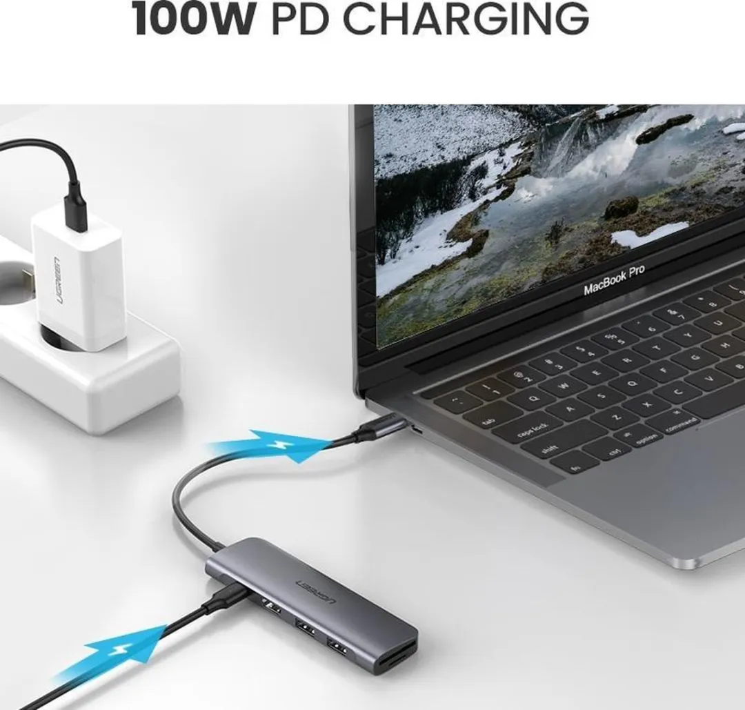 Ugreen 6-in-1 USB-C Hub Adapter - 100W - Transparant - afbeelding 6 van 6