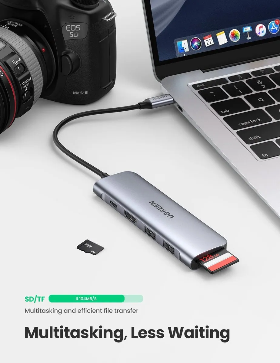 Ugreen 6-in-1 USB-C Hub Adapter - 100W - Transparant