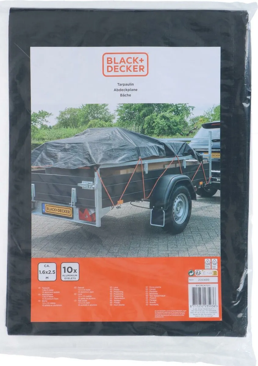 BLACK+DECKER Dekzeil voor aanhangwagen 1,6x2,5m