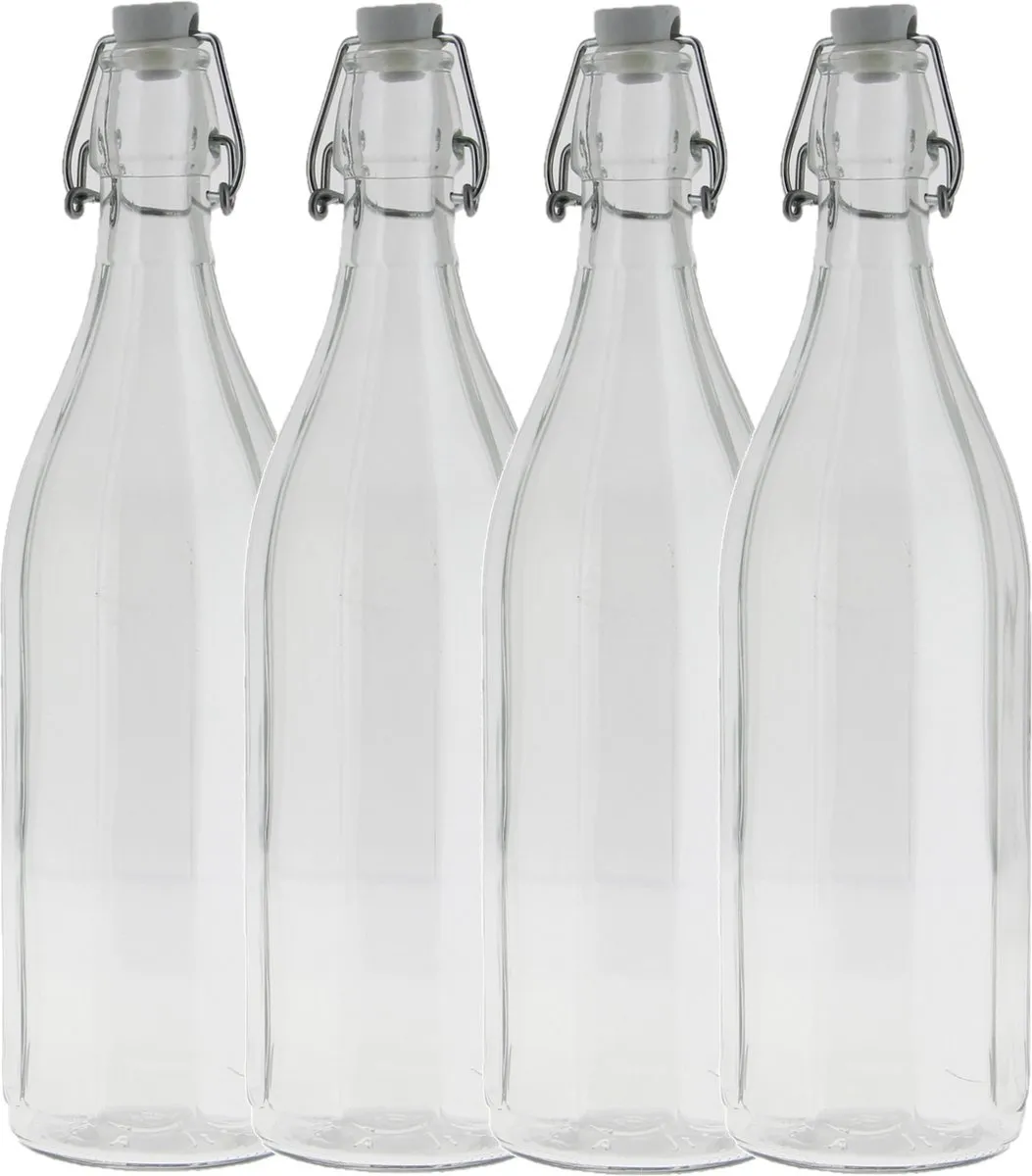 Bormioli rocco waterfles met beugeldop - 4x - helder transparant - 1000 ml - Giara home deco fles - weckflessen