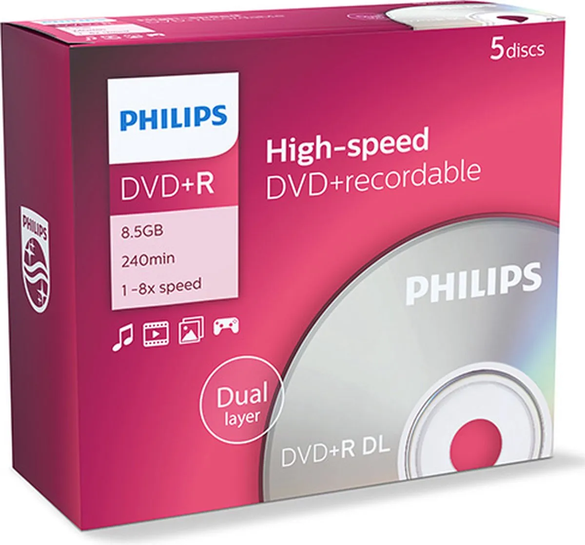 Philips DVD+R DR8S8J05C/00 - 8.5GB - 5 Stuks