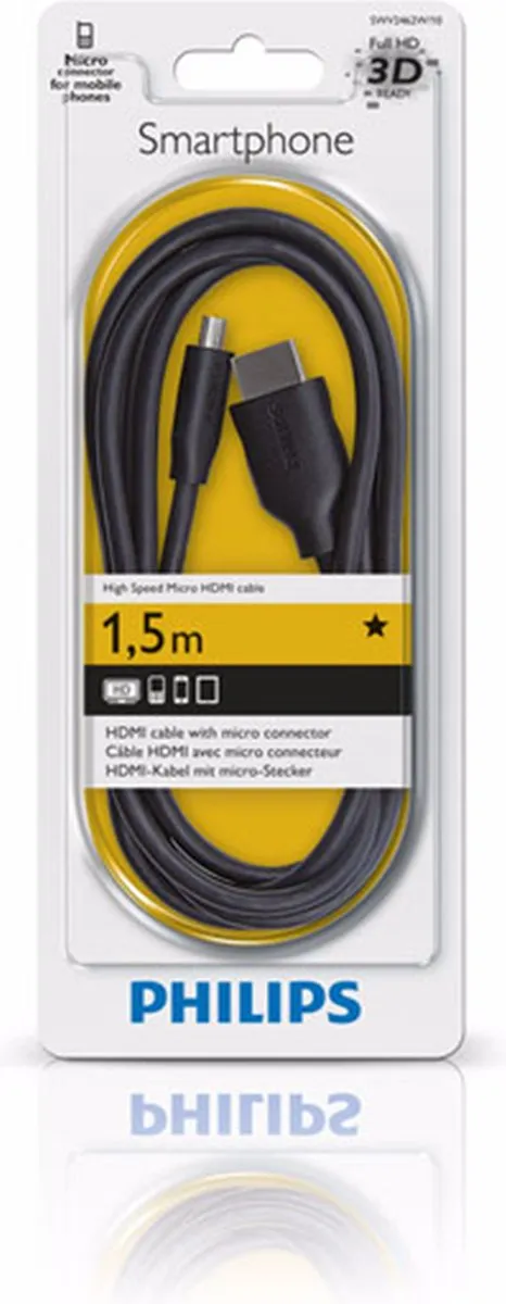 Philips SWV2462S HDMI naar Micro HDMI Kabel 1.5m - Zwart