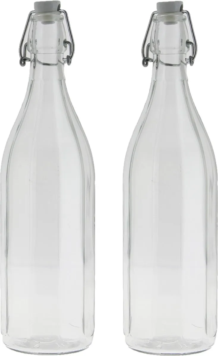 Bormioli rocco waterfles met beugeldop - Set van 10x stuks - helder transparant - 1000 ml - Giara home deco fles - weckflessen
