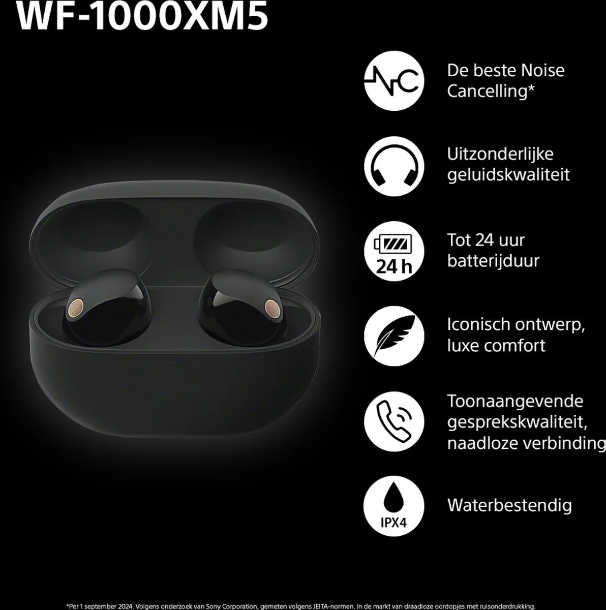 Sony WF-1000XM5 Noise Cancelling Oordopjes - Zwart