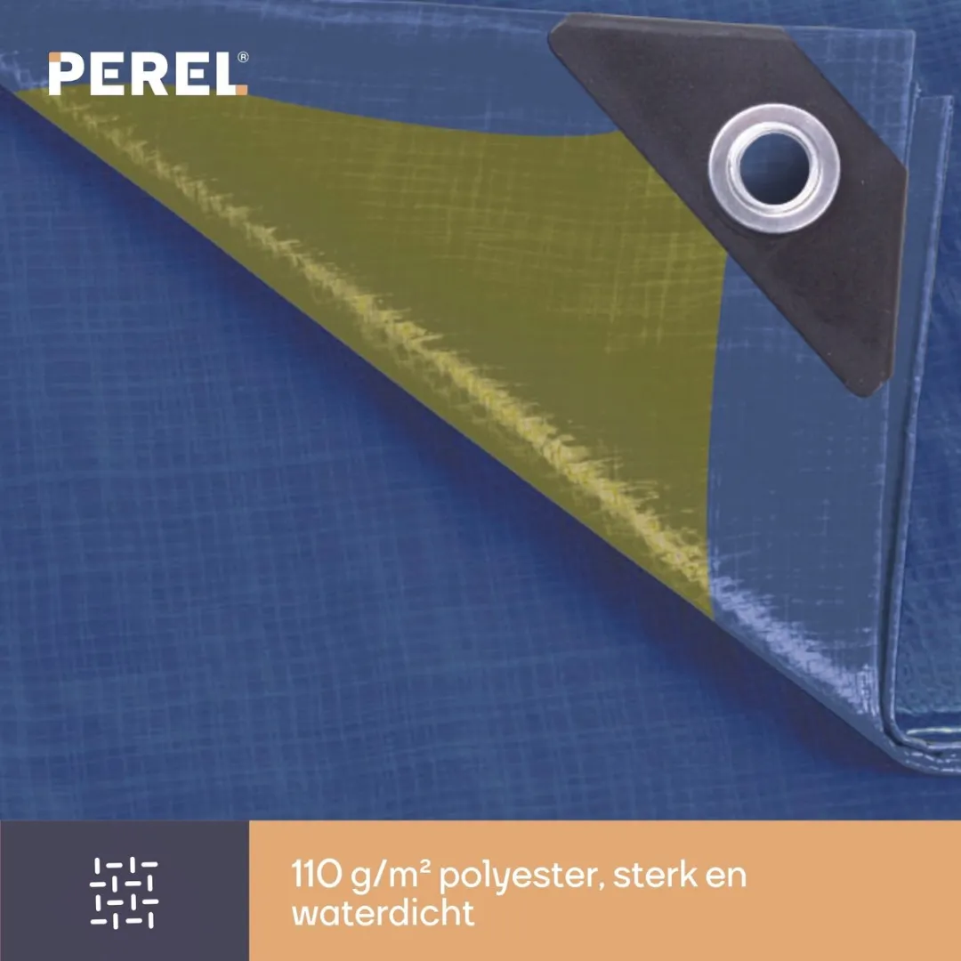 Perel Dekzeil 10x12m - 110g/m² - 44 Ringen - Blauw/ Groen