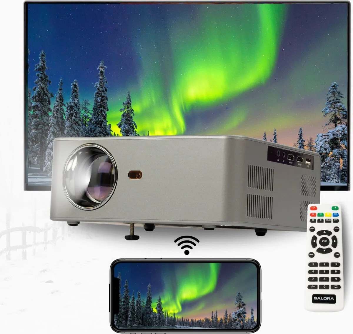 Salora 43BHM2250 - Beamer - Projector - HD - LED - Screen Mirroring - 180 Ansi lumen - Mini Beamer