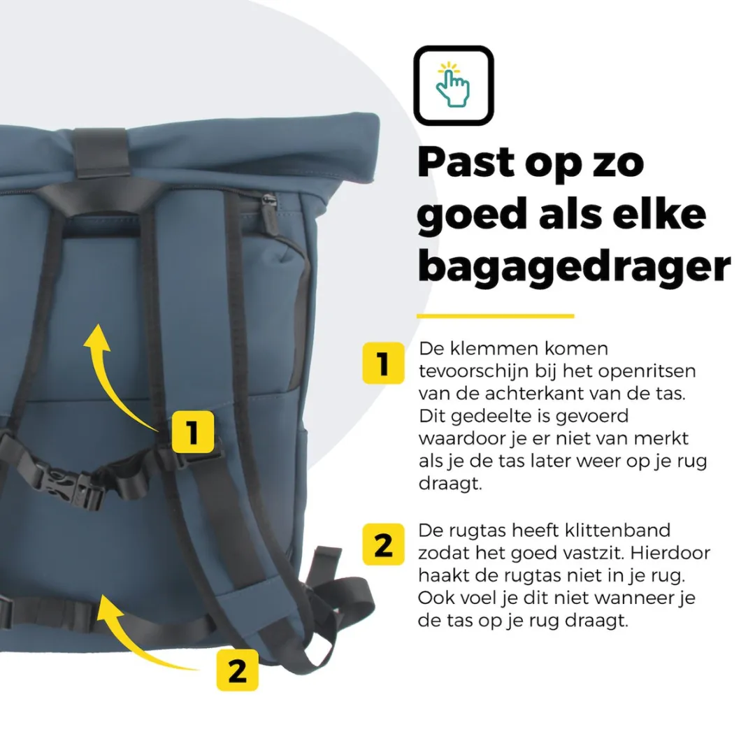 Voltano Luxe E-bike Rolltop Fietstas / Rugtas 28L - Space Blauw - Enkele Pakaftas - 100% Waterdicht - Groot Laptop Vak