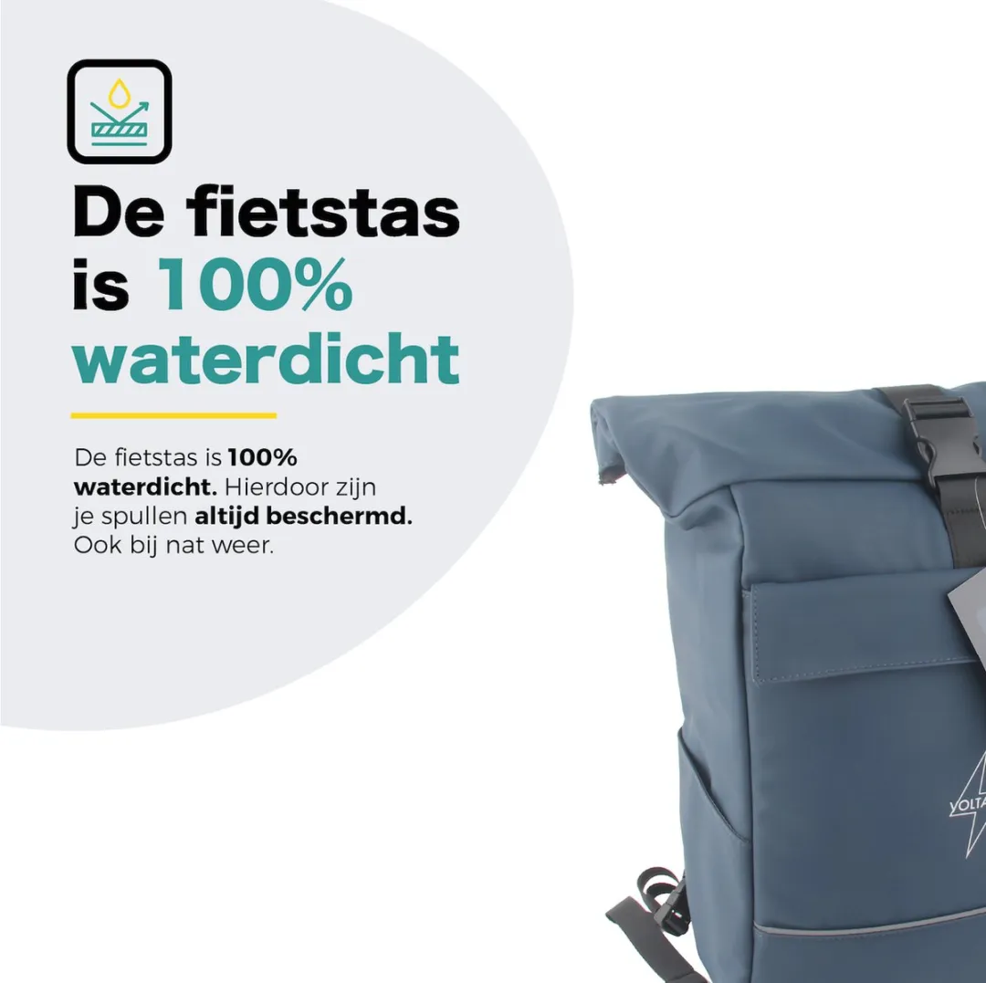Voltano Luxe E-bike Rolltop Fietstas / Rugtas 28L - Space Blauw - Enkele Pakaftas - 100% Waterdicht - Groot Laptop Vak