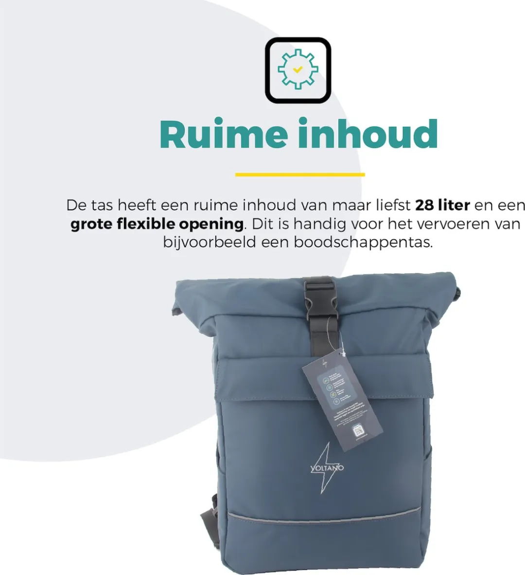 Voltano Luxe E-bike Rolltop Fietstas 28L - Space Blauw - afbeelding 6 van 6