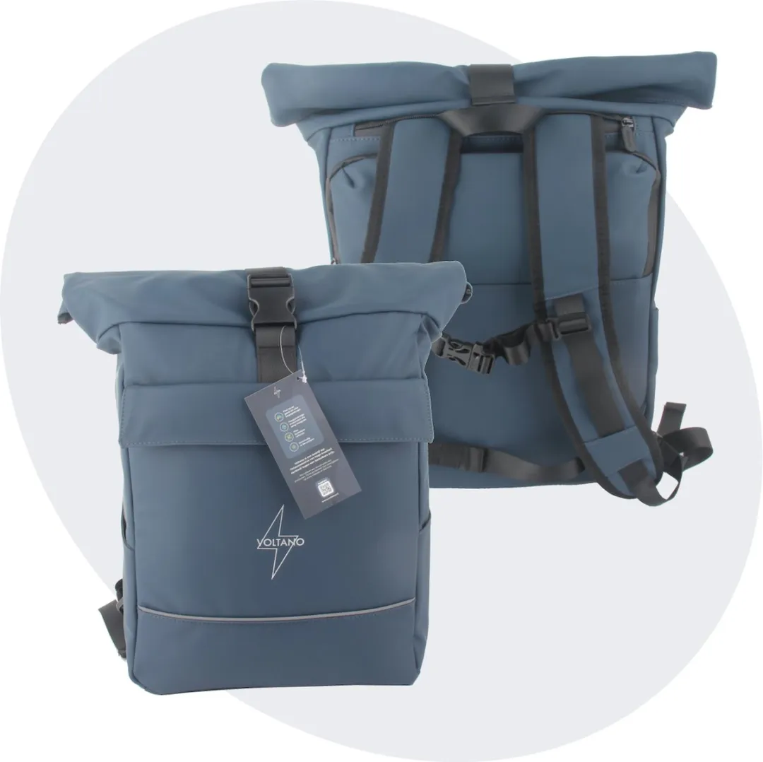 Voltano Luxe E-bike Rolltop Fietstas / Rugtas 28L - Space Blauw - Enkele Pakaftas - 100% Waterdicht - Groot Laptop Vak
