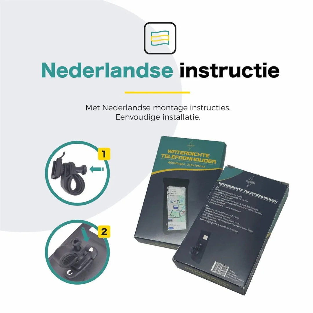 Voltano Telefoonhouder Fiets / Scooter / Motor / Brommer - Waterdicht - Zwart - GSM Houder - Incl. Stuuradapters - 360 ° Graden Draaibaar - Anti Kras - Nederlandse Instructie
