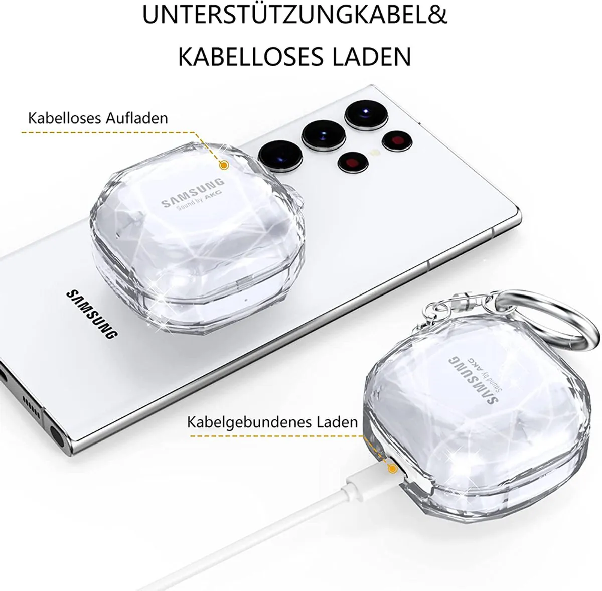 Harde Transparante Hoes Voor Galaxy Buds Serie – Geschikt Voor Buds Live, Pro, 2 & 2 Pro | Schokbestendig + Sleutelhanger