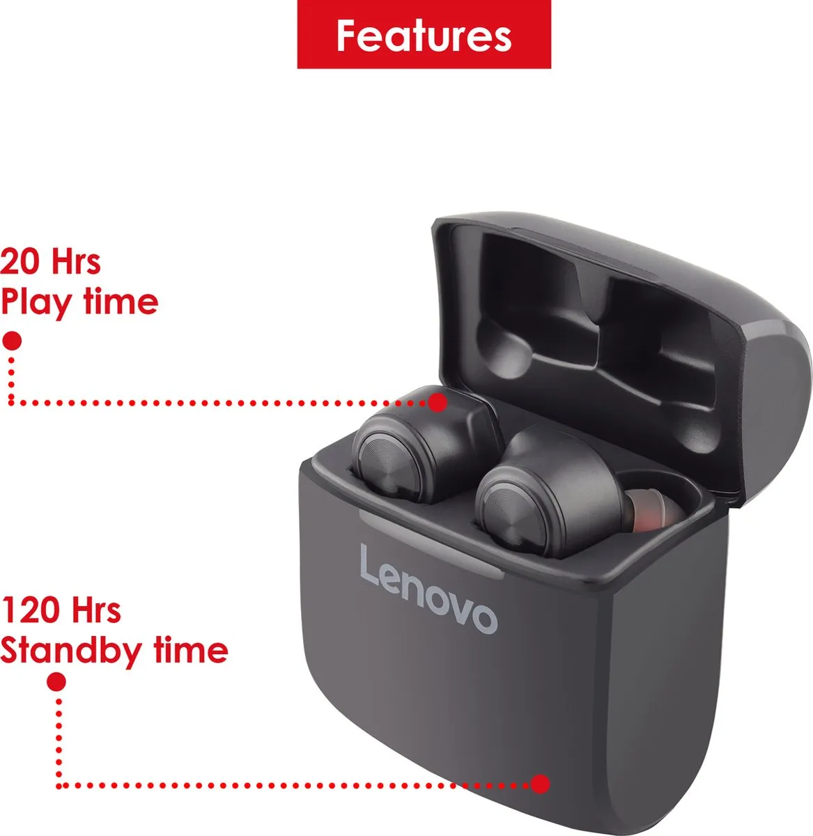 Lenovo HT20-BK True Wireless Oordopjes - Zwart