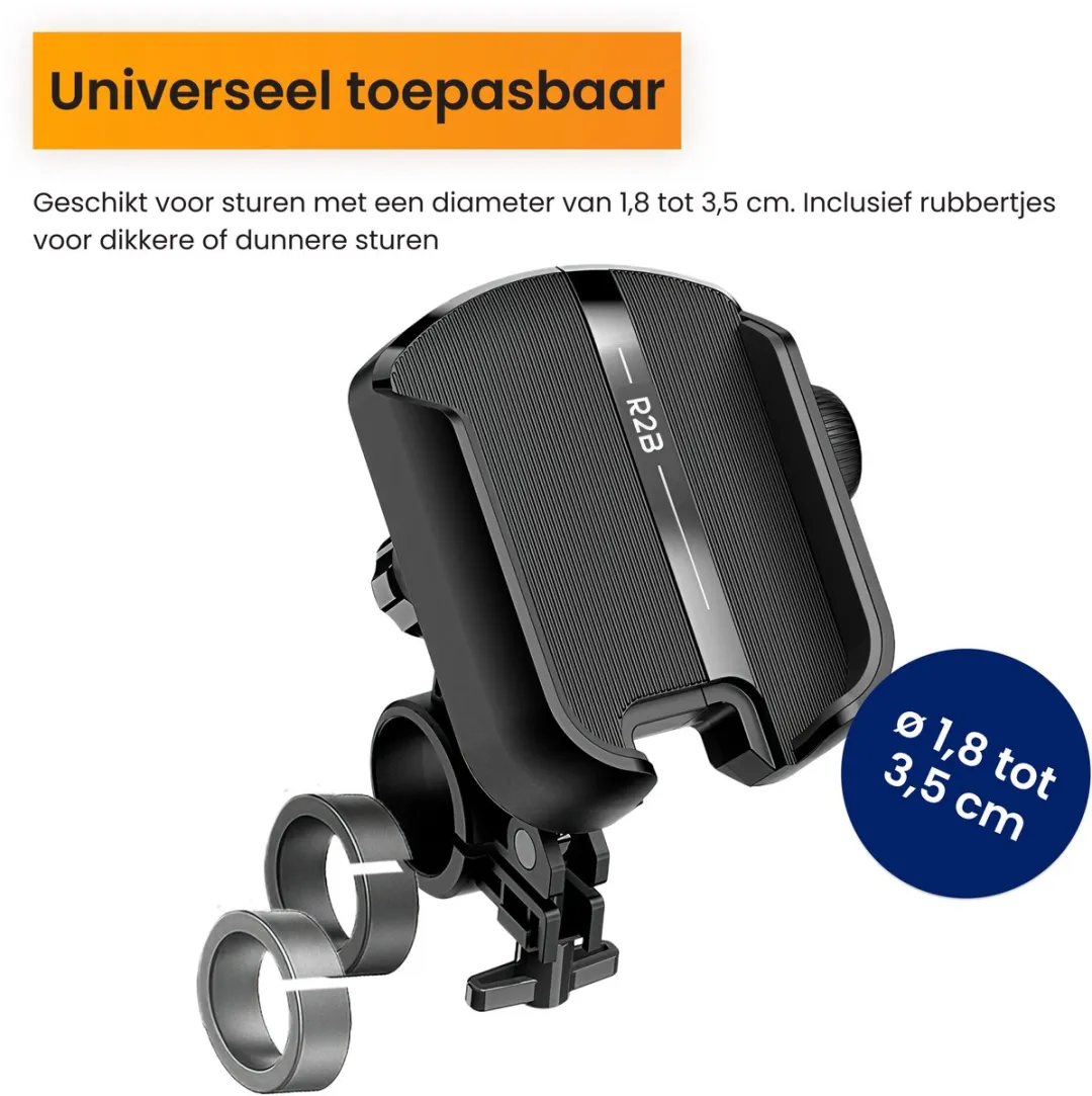 R2B Robuuste Telefoonhouder Fiets, Motor en Scooter - Gsm Houder Fiets - Fietshouder - Fiets Telefoonhouder - Smartphone Houder Fiets - Accessoires - Phone Holder Bike
