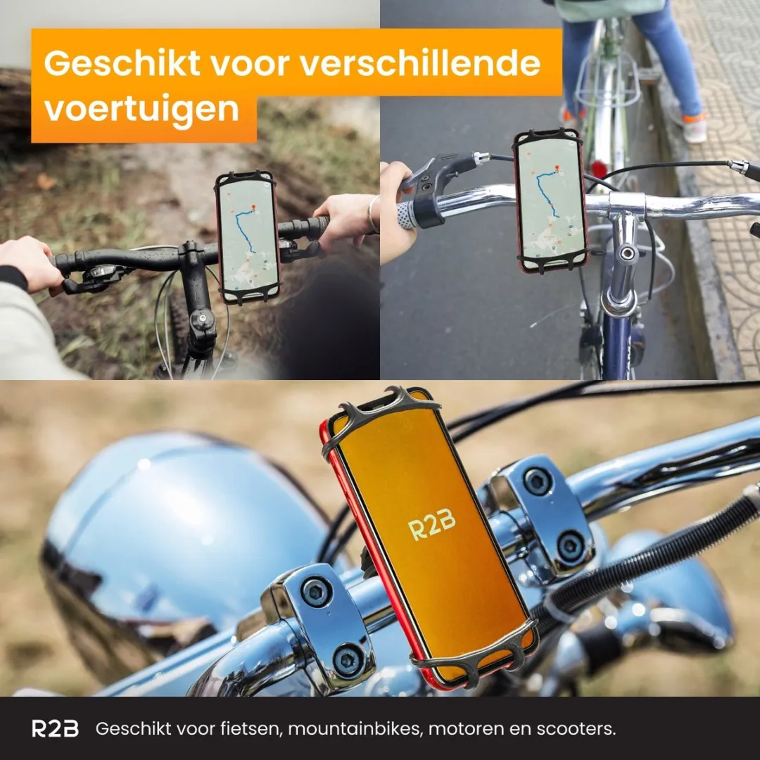 R2B Telefoonhouder Fiets Elastisch - Gsm Houder Fiets - Fietshouder - Fiets Telefoonhouder - Smartphone Houder Fiets - Fiets Accessoires - Phone Holder Bike