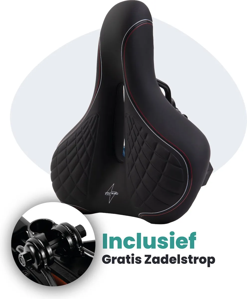 Voltano Zen Fietszadel - Antislip Gelpads - Zwart/Rood - Incl. Zadelstrop