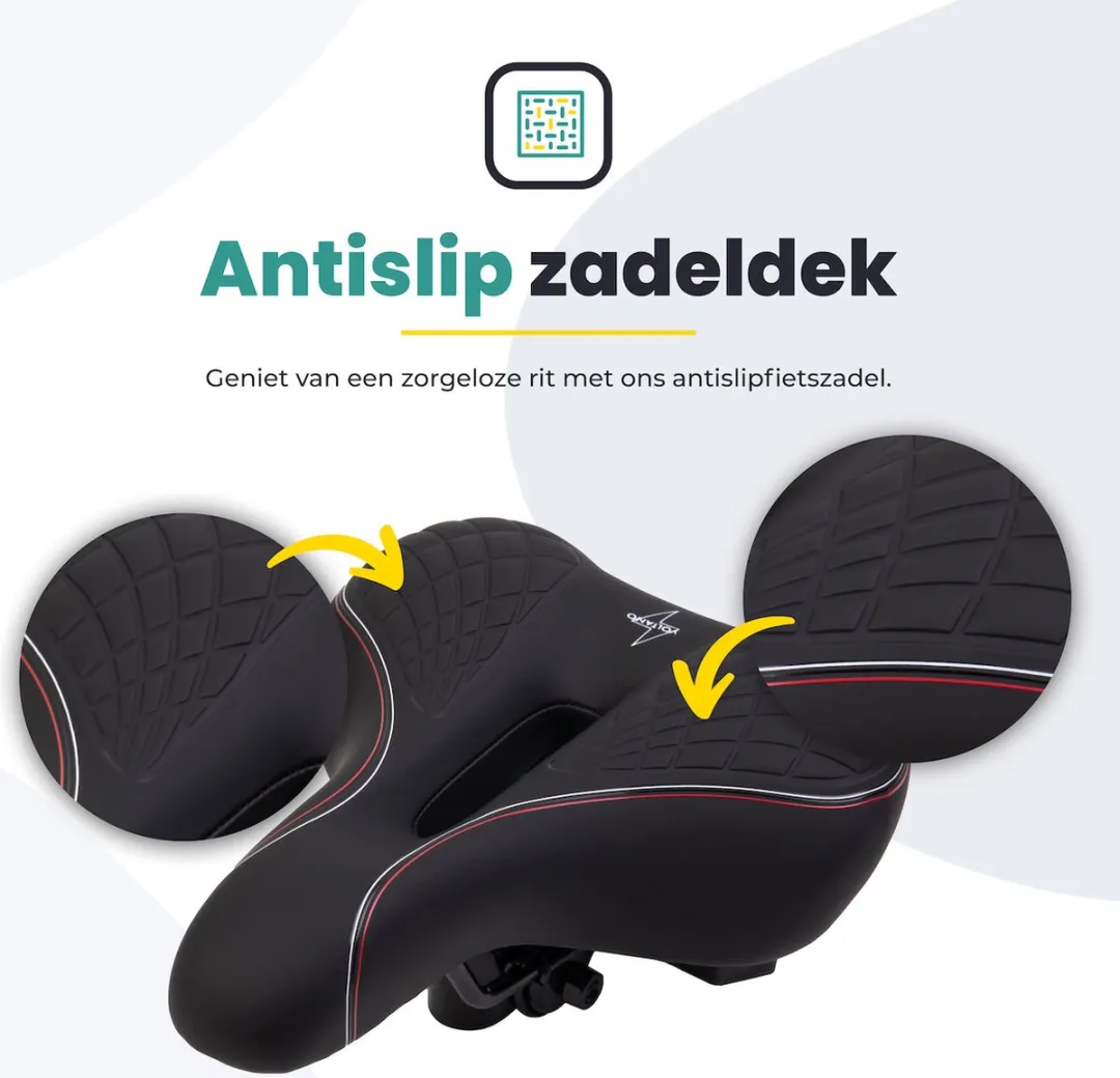 Voltano Zen Fietszadel - Antislip Gelpads - Zwart/Rood - Incl. Zadelstrop