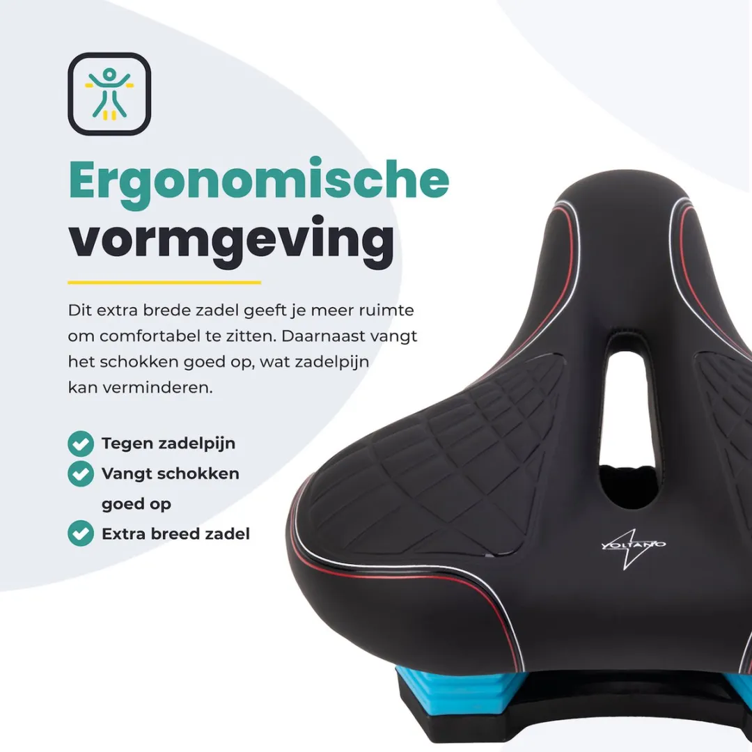Voltano Zen Fietszadel - Antislip Gelpads - Zwart/Rood - Incl. Zadelstrop - afbeelding 6 van 6