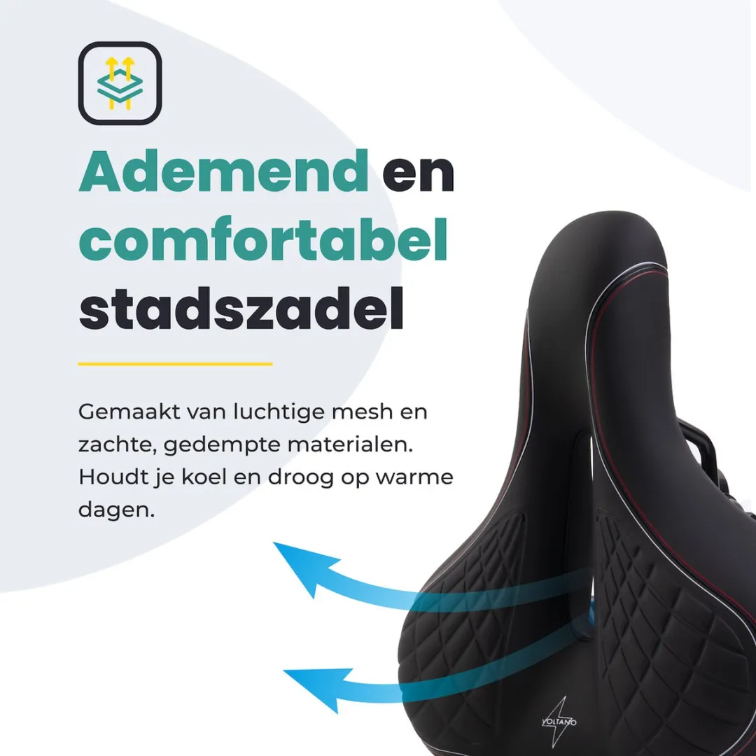 Voltano Zen Fietszadel - Antislip Gelpads - Zwart/Rood - Incl. Zadelstrop