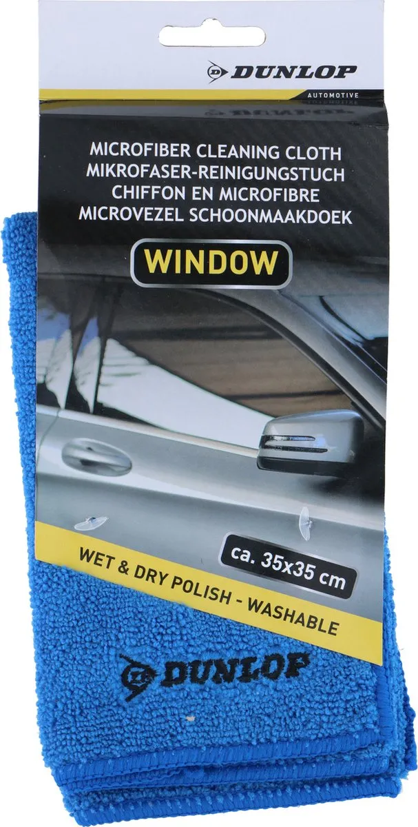 Dunlop Auto poetsen microvezeldoek - voor glas/autoruiten - schoonmaakdoek - 35x35 cm - auto wassen - Schoonmaakproducten