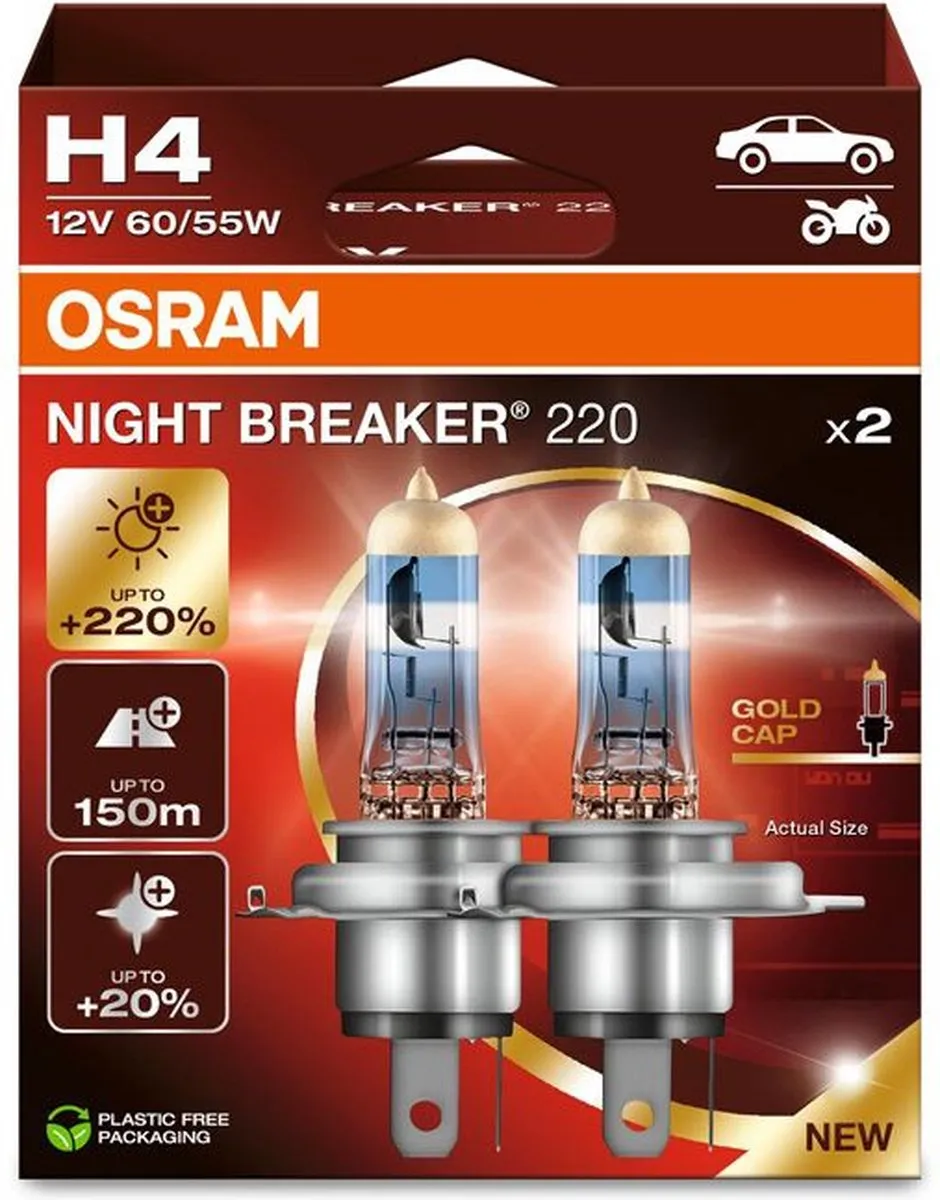 Osram Night Breaker 220 H4 Halogeen Autolampen - 2 Stuks
